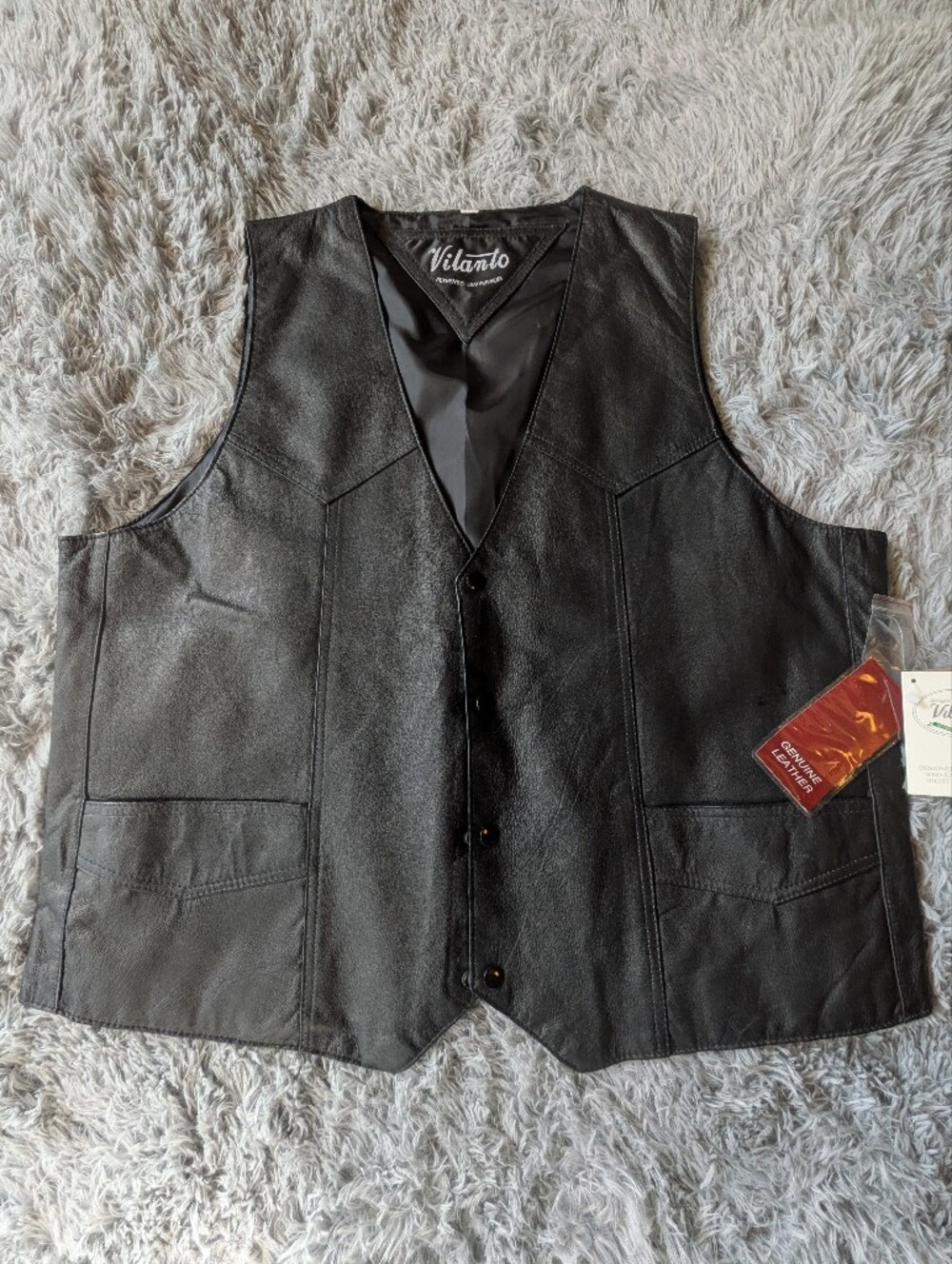 Vittorio Black Men's Leather Snap-Front 4XL Biker Vest